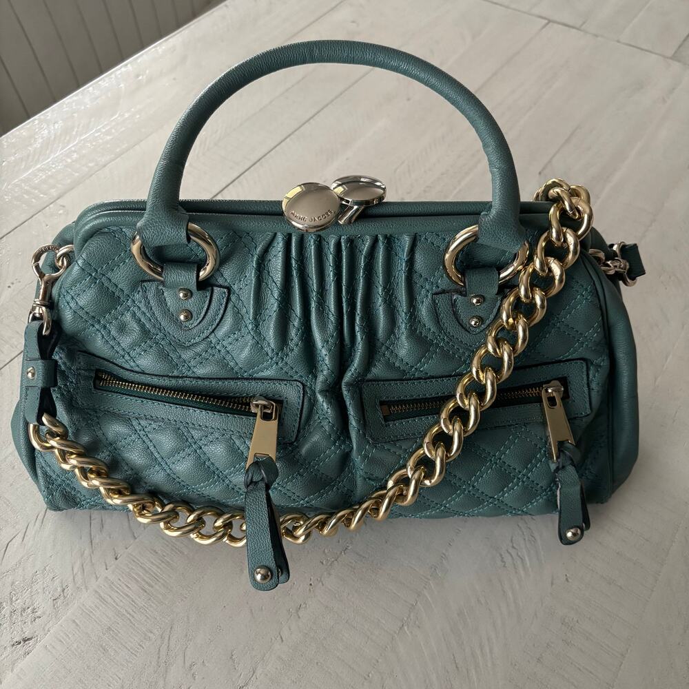 Marc Jacob’s Vintage Y2K era East West Quilted Calf Leather Stam Bag in Topaz